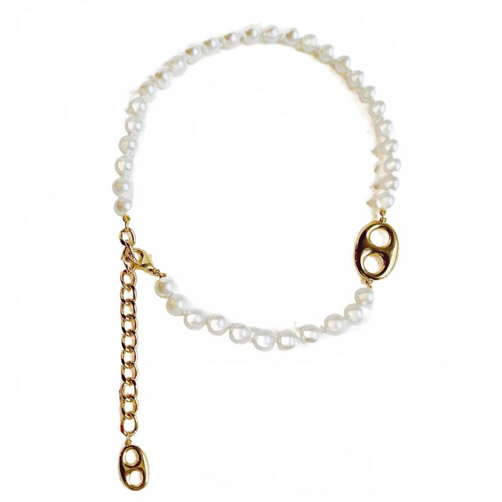 NEW ELLISON+YOUNG women's horse bit pearl necklace in white